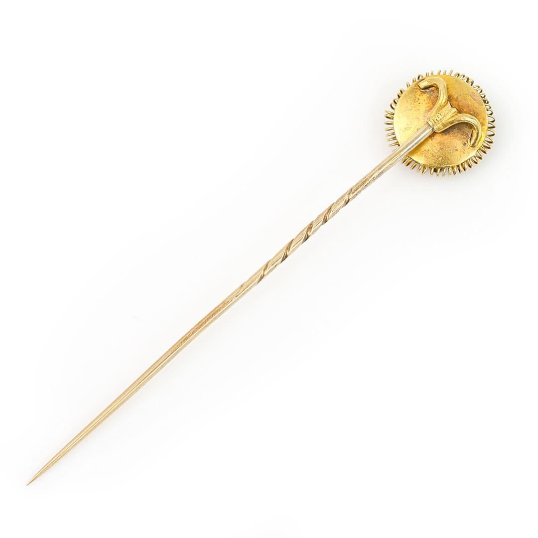 Women's or Men's Victorian 15ct Gold Blue Enamel and Rose Cut Diamond Stick Pin, Circa 1890 For Sale