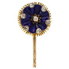 Victorian 15ct Gold Blue Enamel and Rose Cut Diamond Stick Pin, Circa 1890