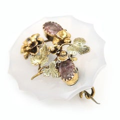 Victorian 15ct Gold Chalcedony and Pink Foiled Quartz Floral Brooch, Circa 1860