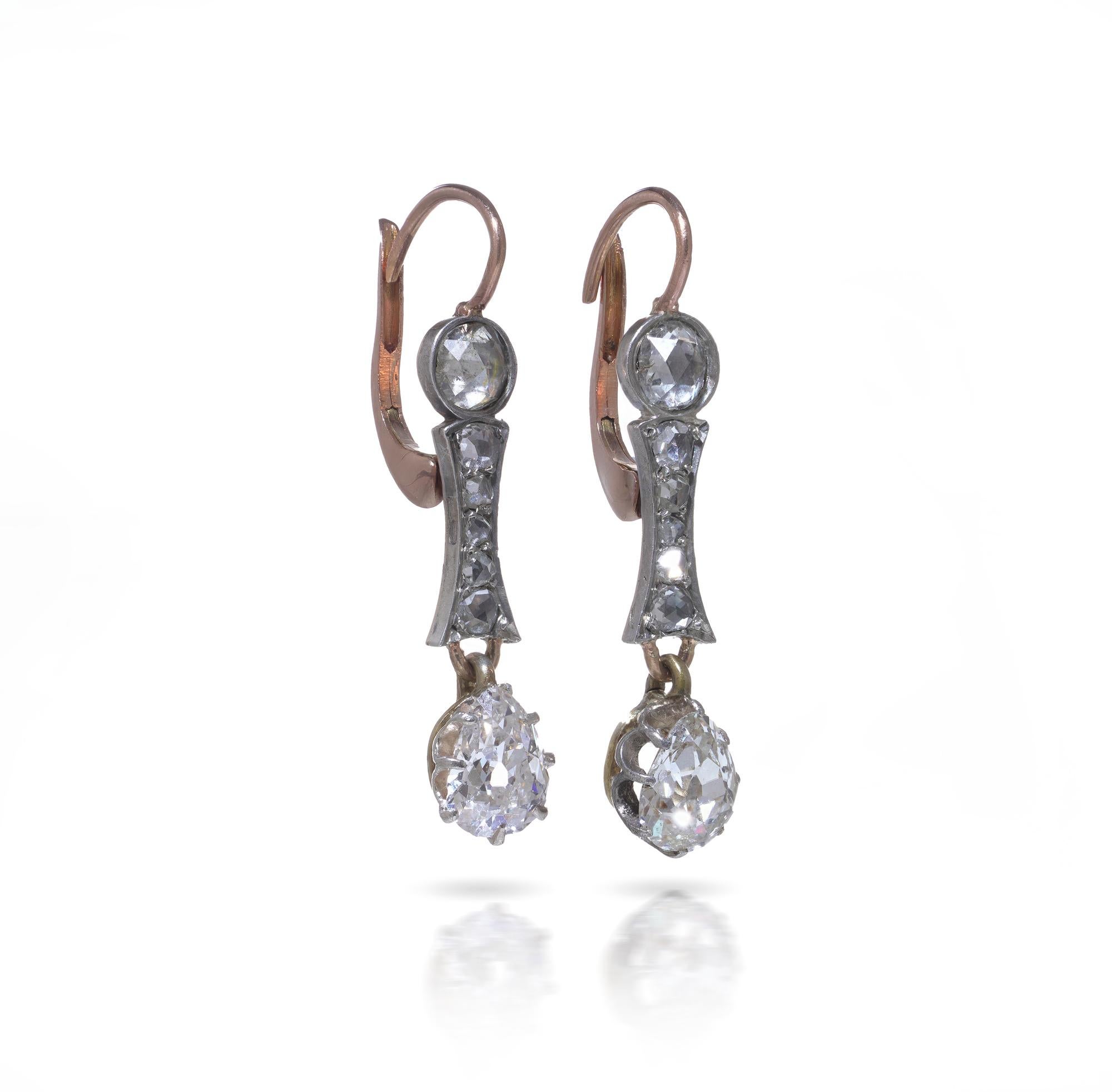 Orecchini vittoriani con diamanti in oro 15 ct In condizioni buone in vendita a Braintree, GB