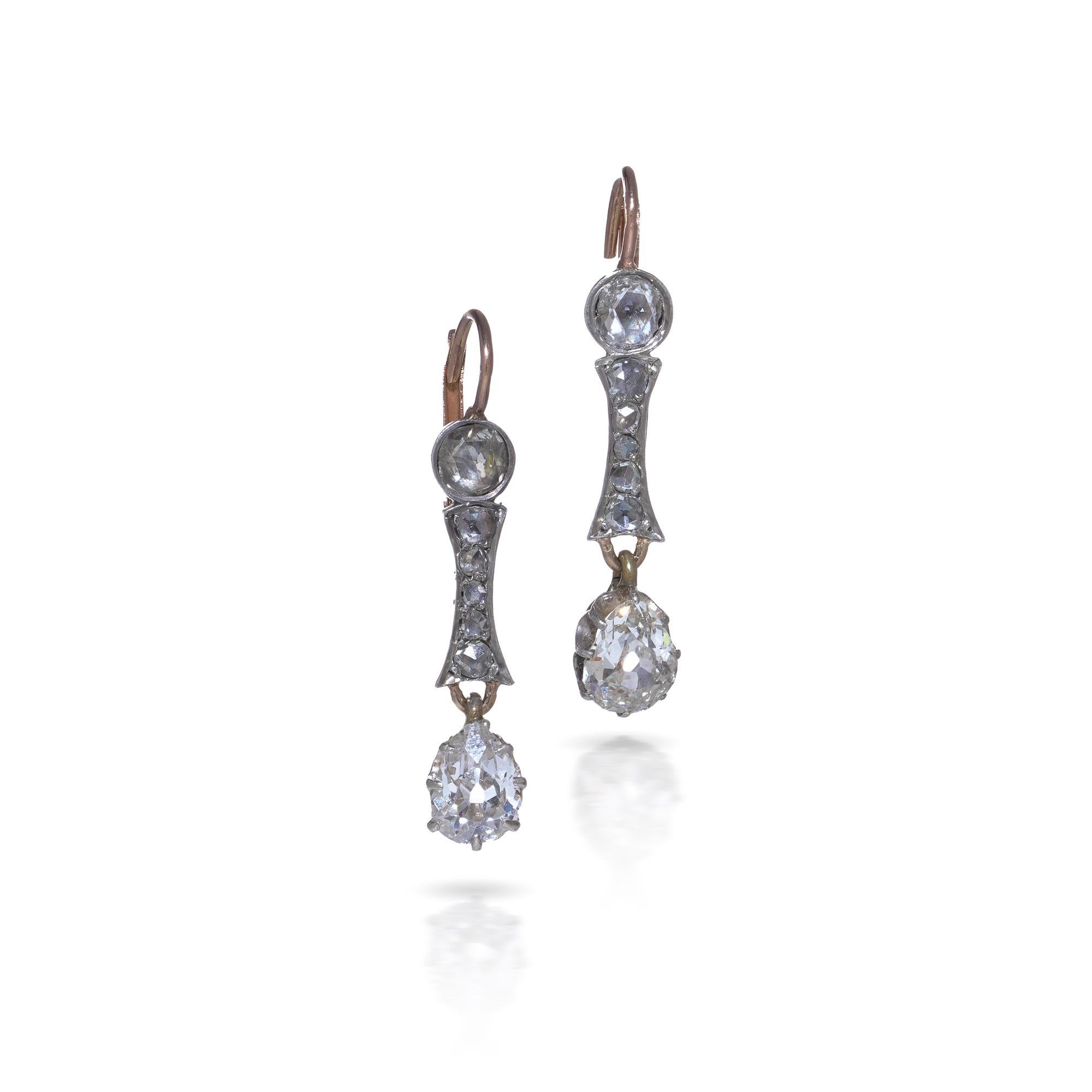 Orecchini vittoriani con diamanti in oro 15 ct in vendita 1