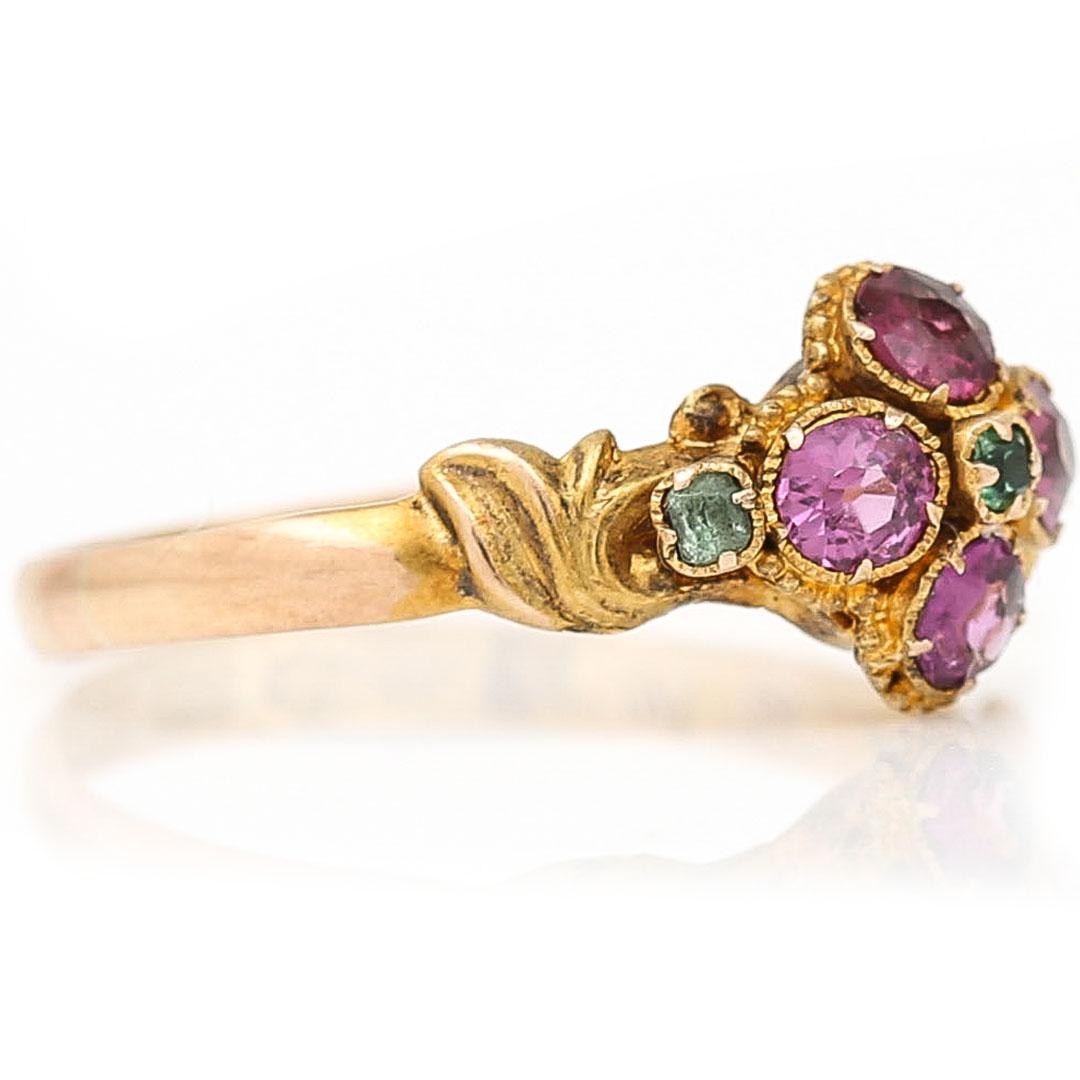 Women's Victorian 15ct Gold Emerald and Garnet Floral Cluster Ring Circa 1867