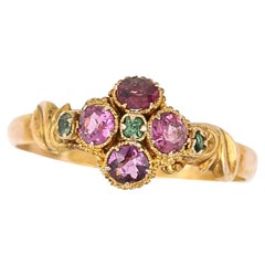 Victorian 15ct Gold Emerald and Garnet Floral Cluster Ring Circa 1867 Antique Victorian 15ct Gold Emerald and Garnet Floral Cluster Ring Circa 1867