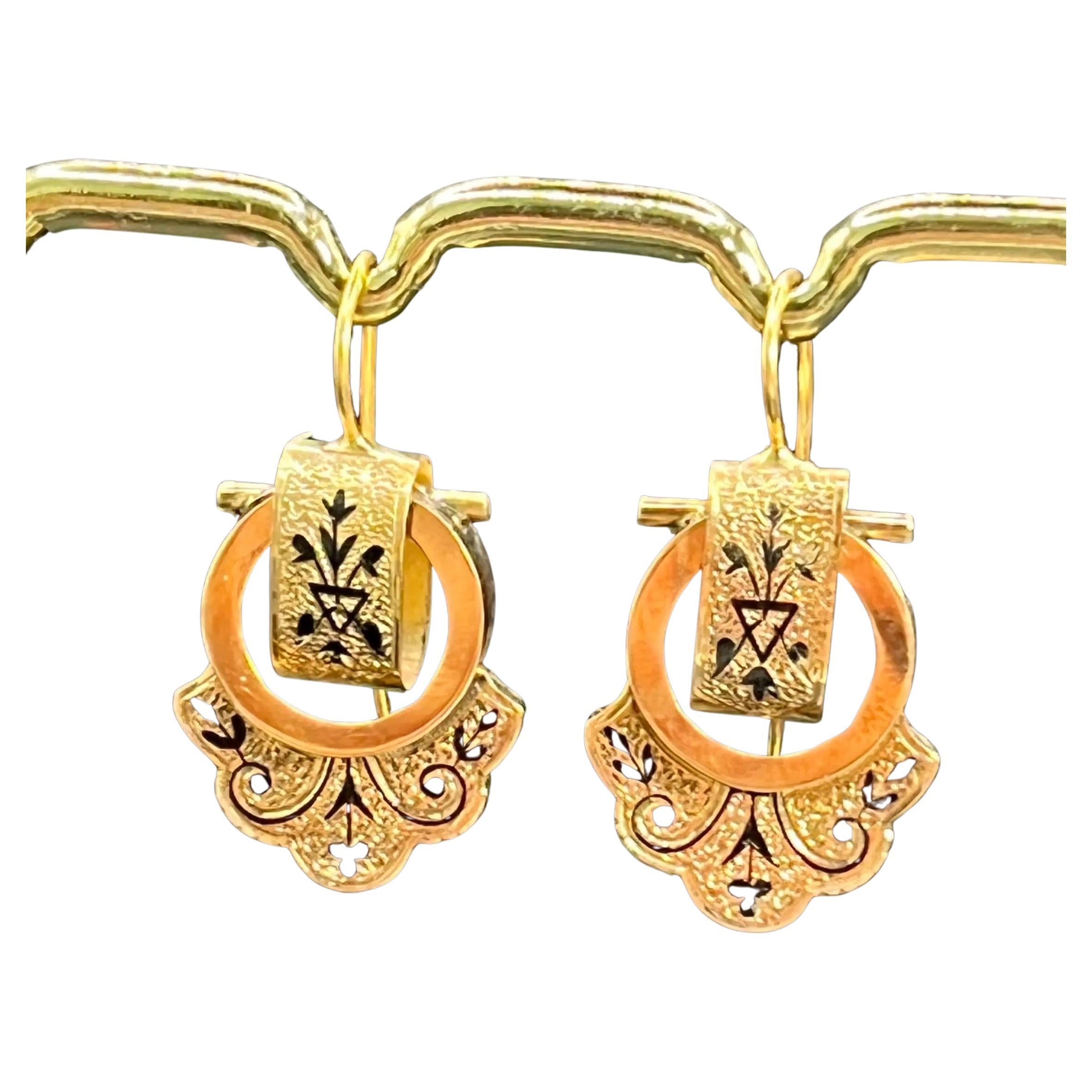 Viktorianische 15ct Gold Emaille Tropfen Ohrringe im Angebot