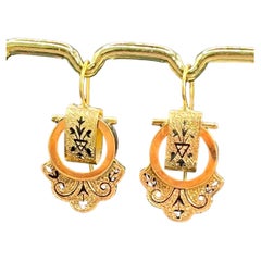 Viktorianische 15ct Gold Emaille Tropfen Ohrringe