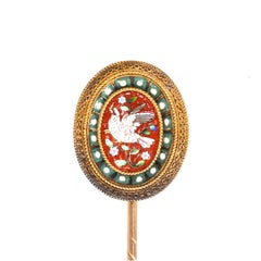 Victorian 15ct Gold Etruscan Revival Micromosaic Tie Pin of a Dove