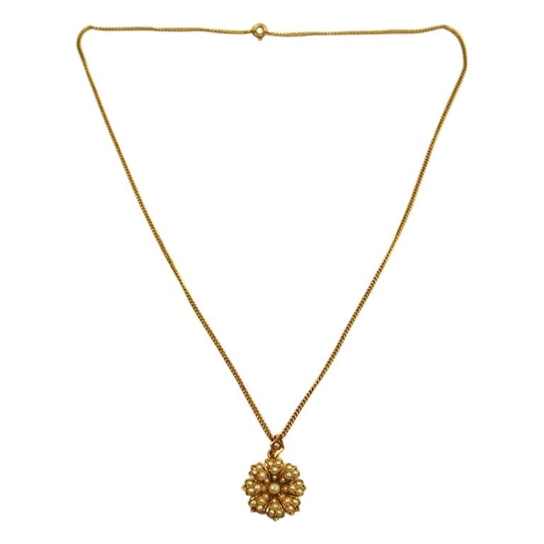 Victorian 15ct Gold Multi SeedPearl Pendant, c. 1880 on Later 9ct Gold