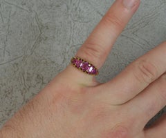 Victorian 15 Carat Gold No Heat Burmese Pink Sapphire Five-Stone Ring