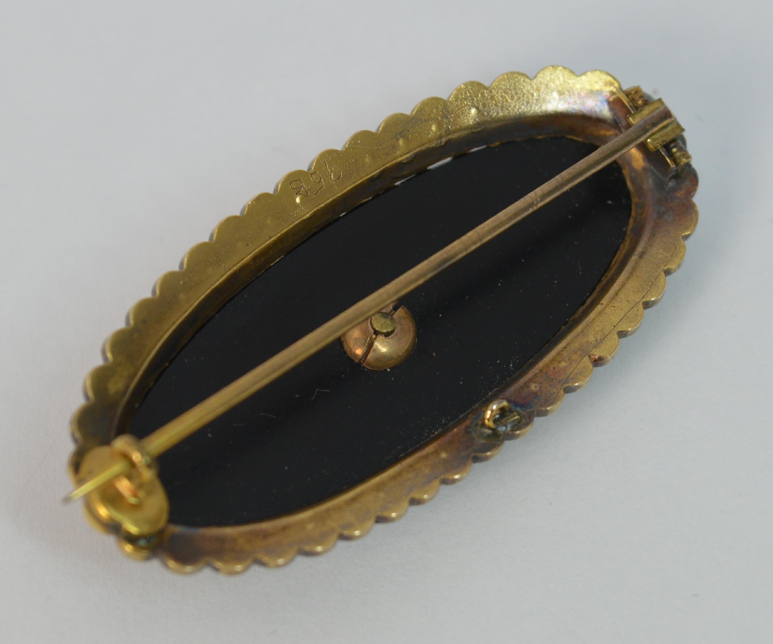 Victorian 15 Carat Gold Onyx and Seed Pearl Brooch 2