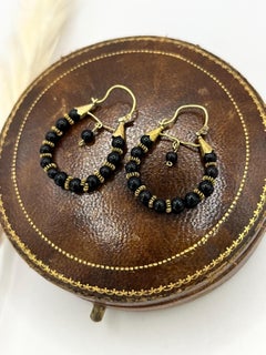 Victorian 15ct Gold Onyx Hoop Earrings, Circa 1900