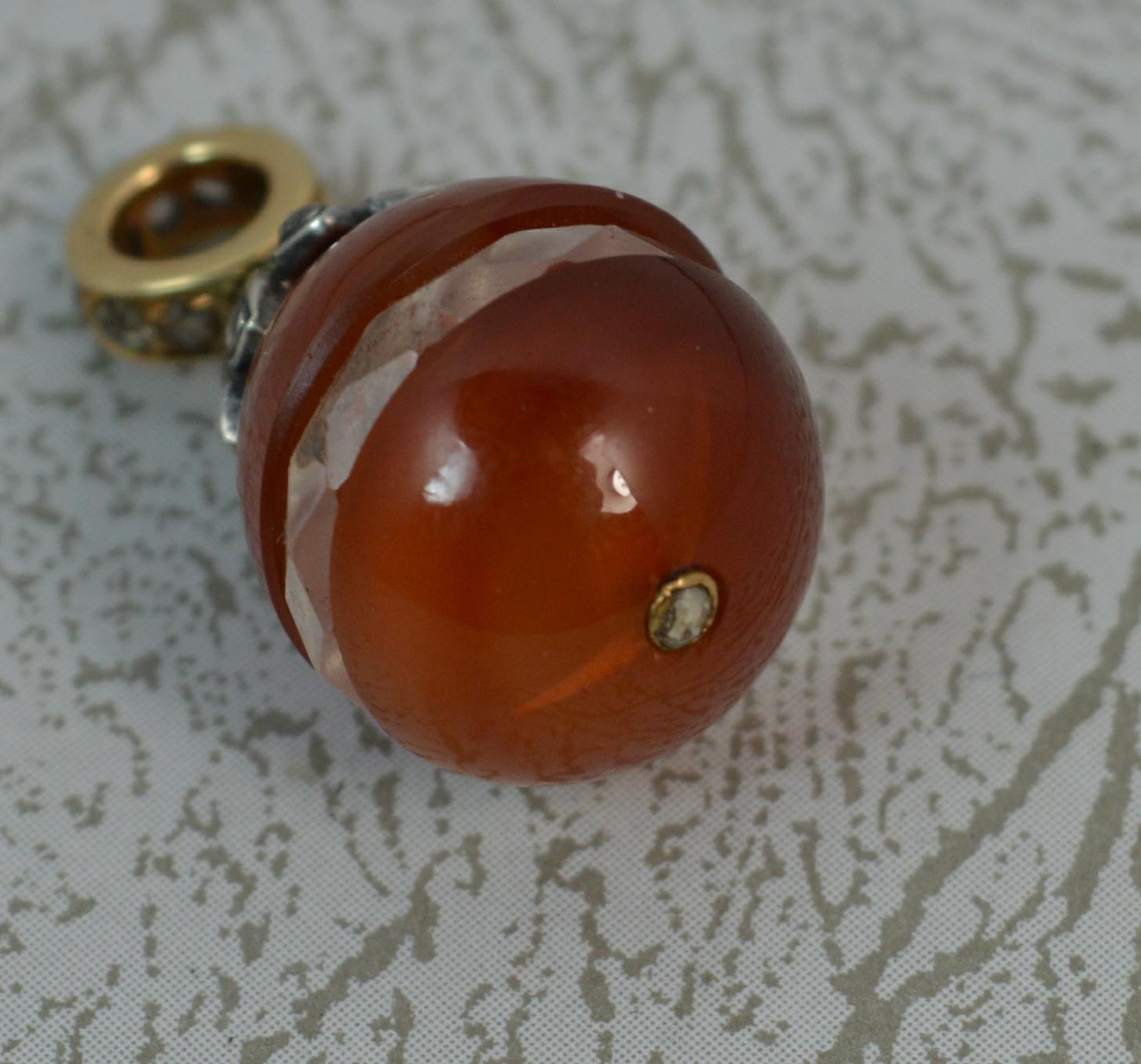 Victorian 15 Carat Gold Rose Cut Diamond Carnelian Rock Crystal Egg Pendant 8