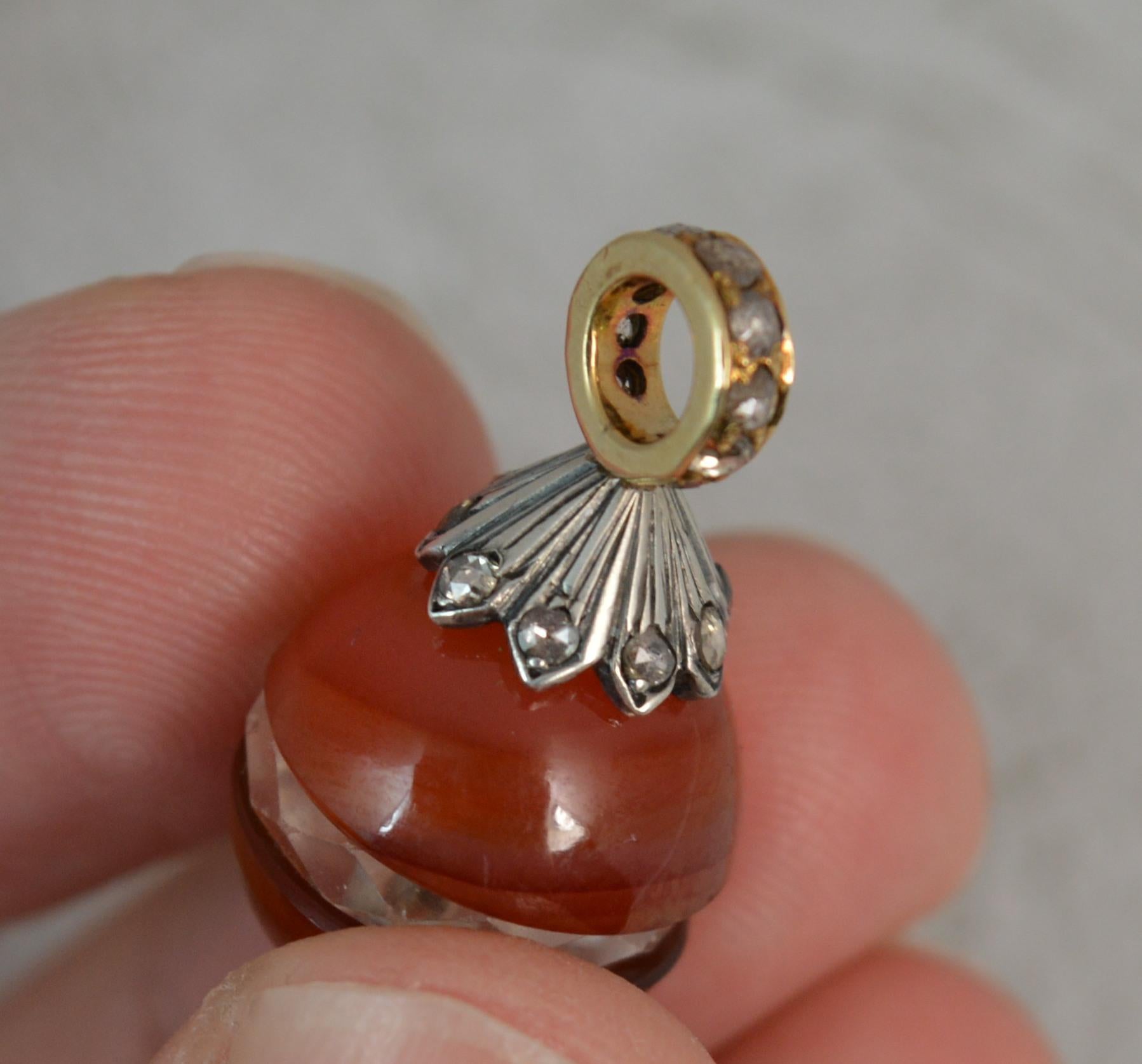 Women's Victorian 15 Carat Gold Rose Cut Diamond Carnelian Rock Crystal Egg Pendant