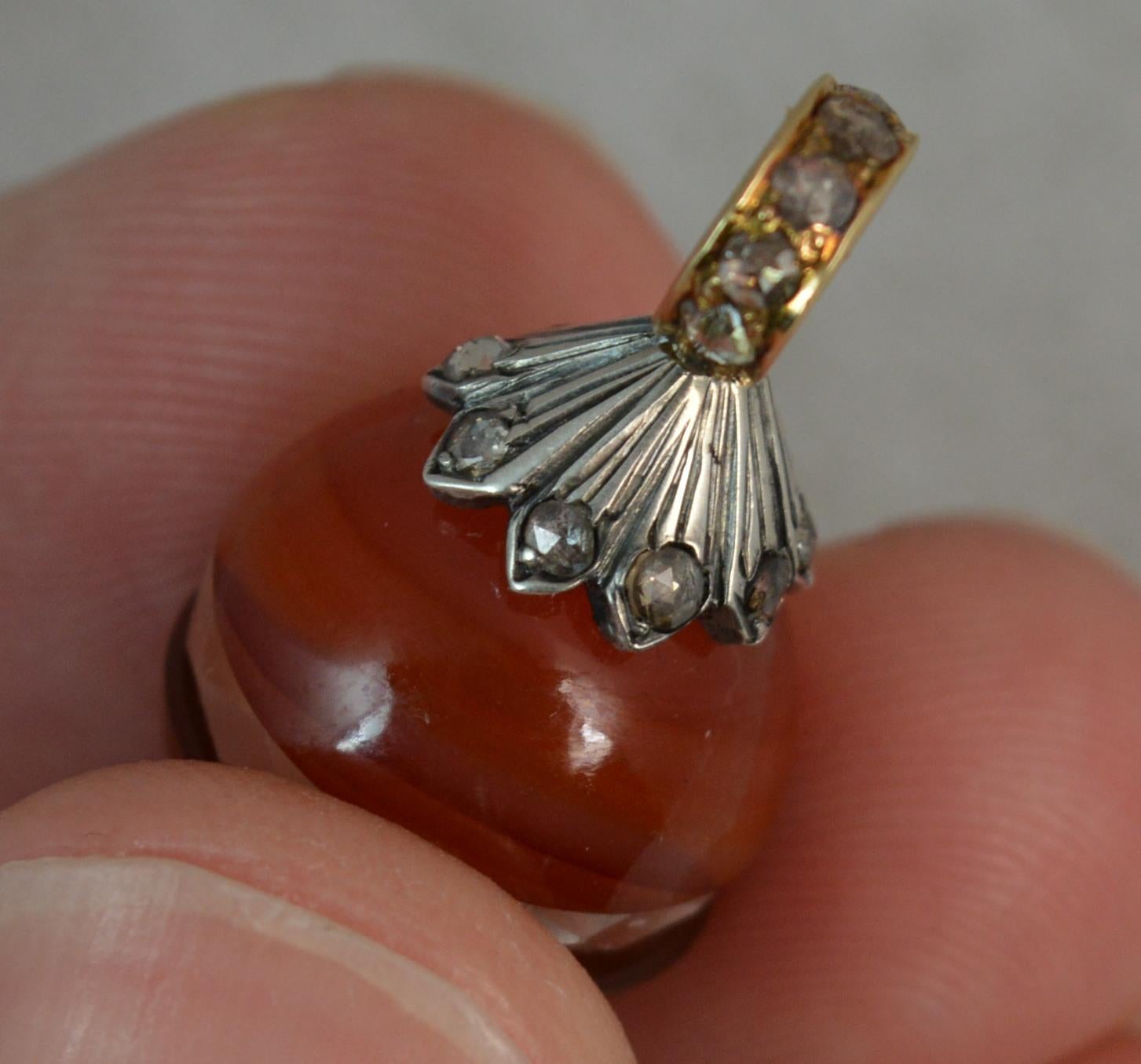 Victorian 15 Carat Gold Rose Cut Diamond Carnelian Rock Crystal Egg Pendant 1