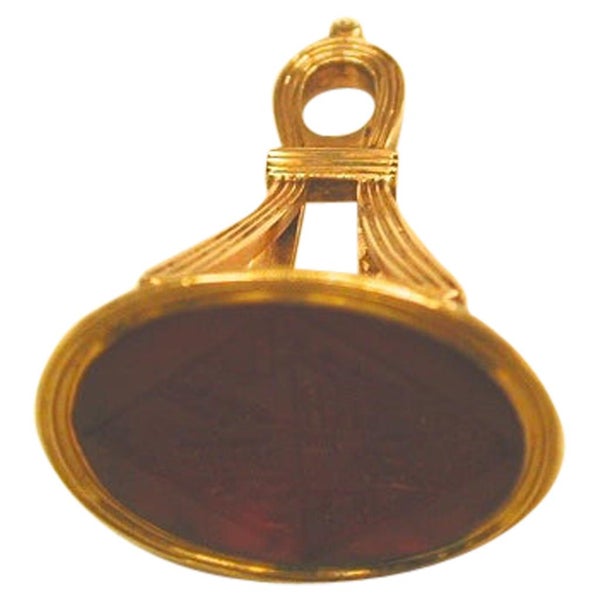 Victorian 15ct Gold Seal with Hand Carved Coat of Arms in Carnelian, circa 1850