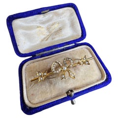 Viktorianische 15ct Gold Seed Pearl Bow Brosche