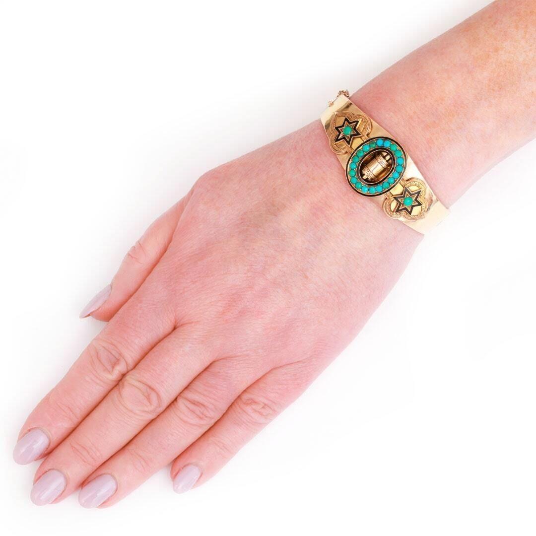 Victorian 15ct Gold Turquoise and Enamel Star and Buckle Bangle, Circa 1880 6