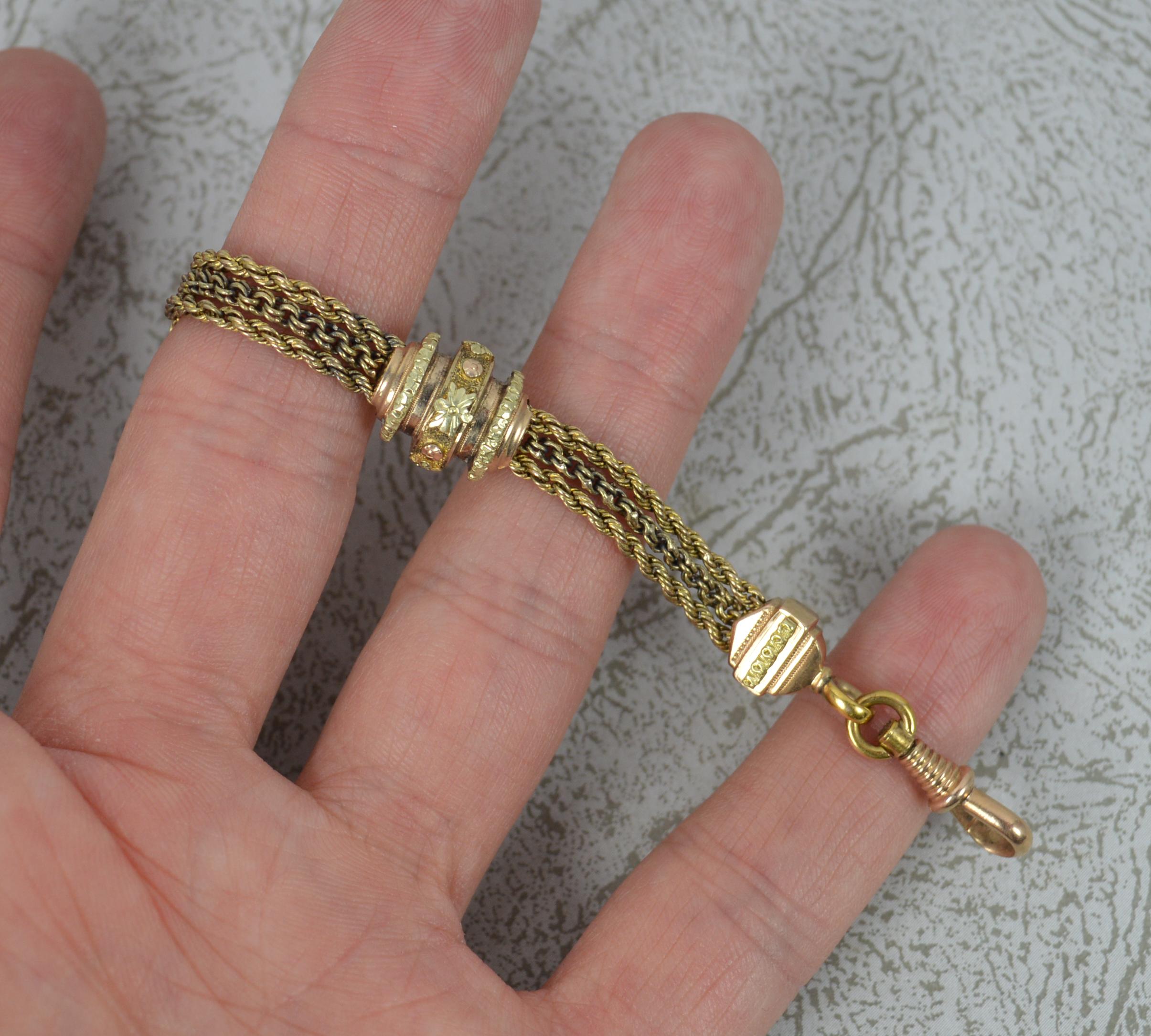 High Victorian Victorian 15 Carat Gold Two-Tone Fancy Link Albertina Watch Chain Piece