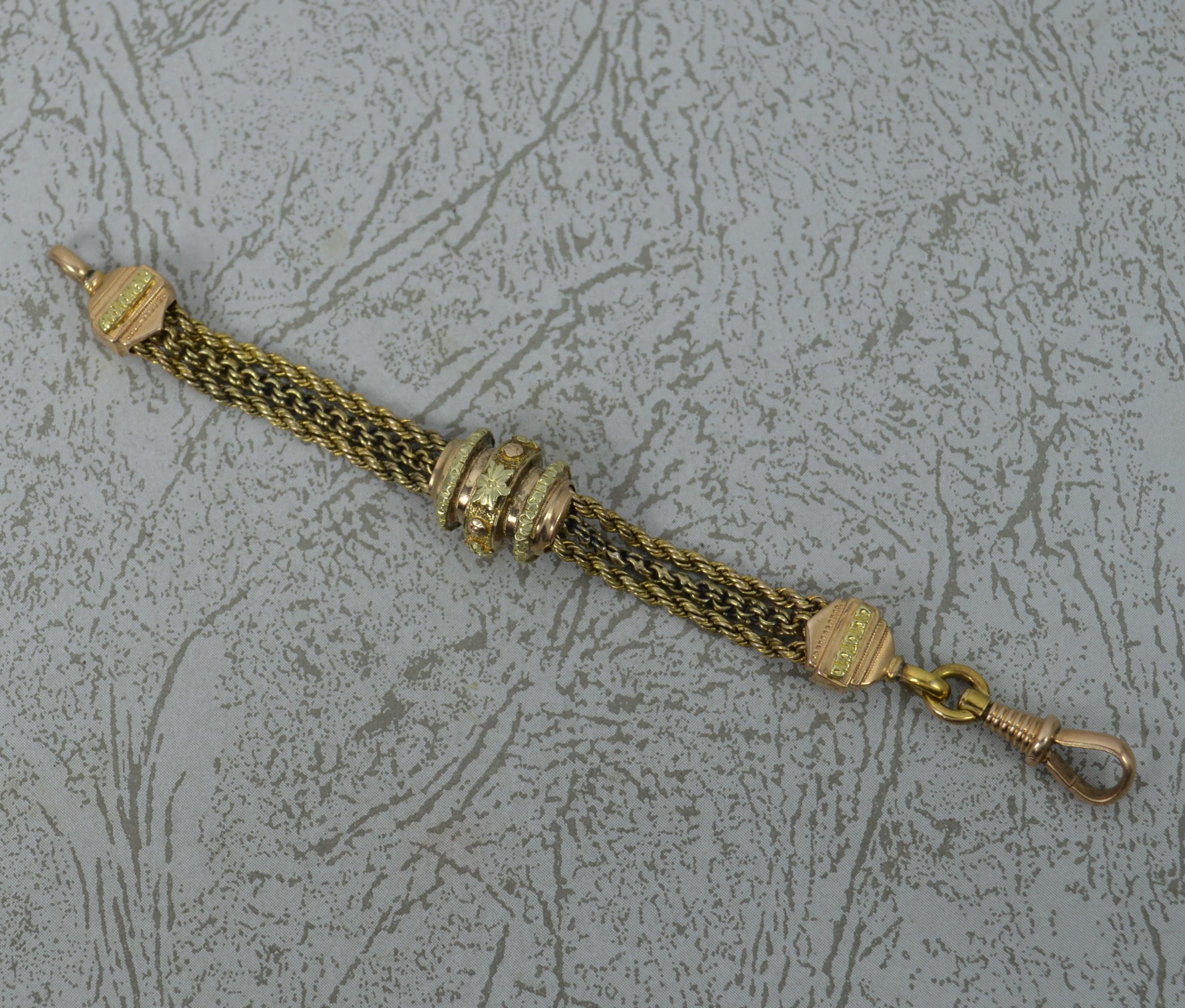Women's Victorian 15 Carat Gold Two-Tone Fancy Link Albertina Watch Chain Piece