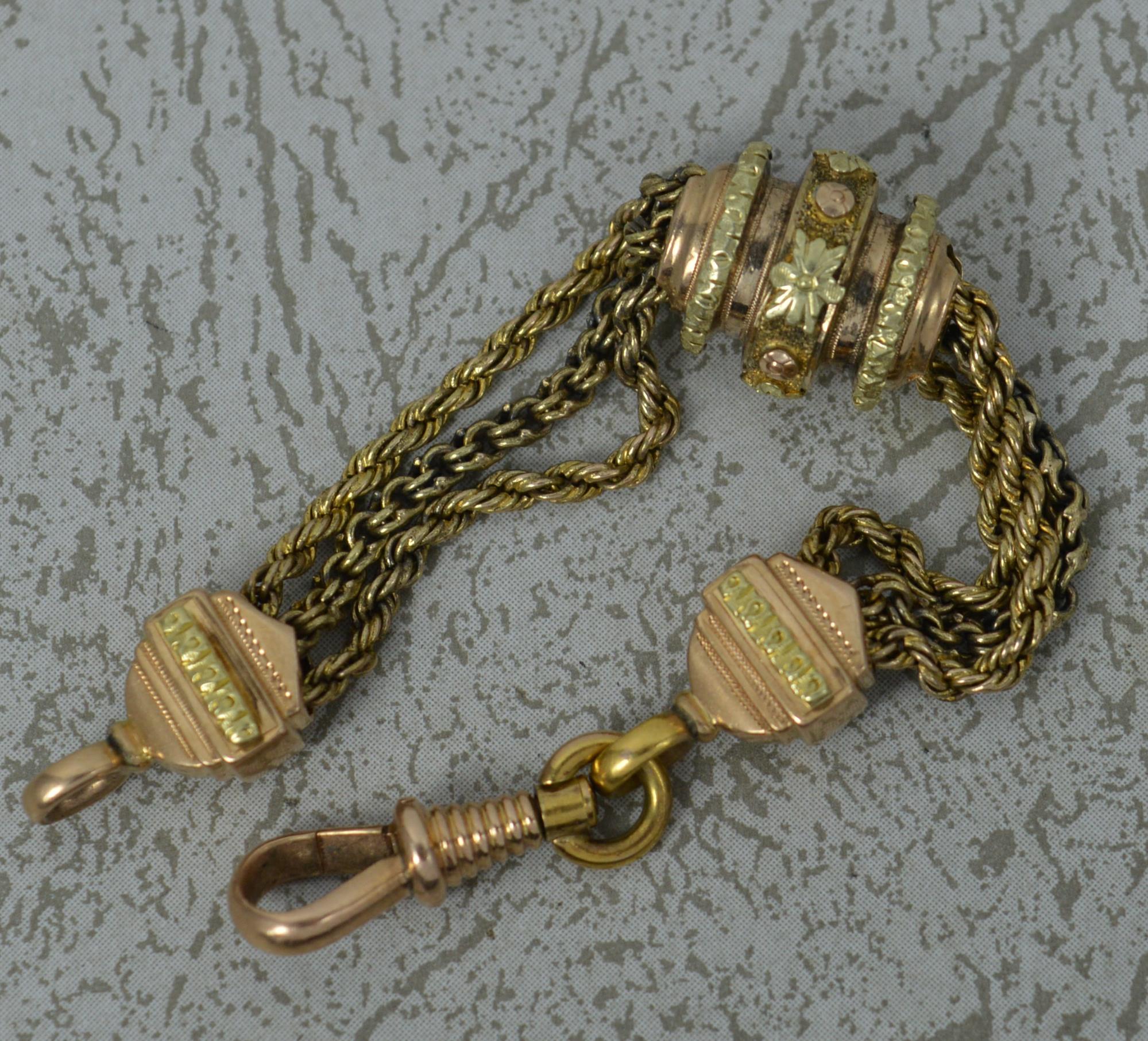 Victorian 15 Carat Gold Two-Tone Fancy Link Albertina Watch Chain Piece For Sale 1