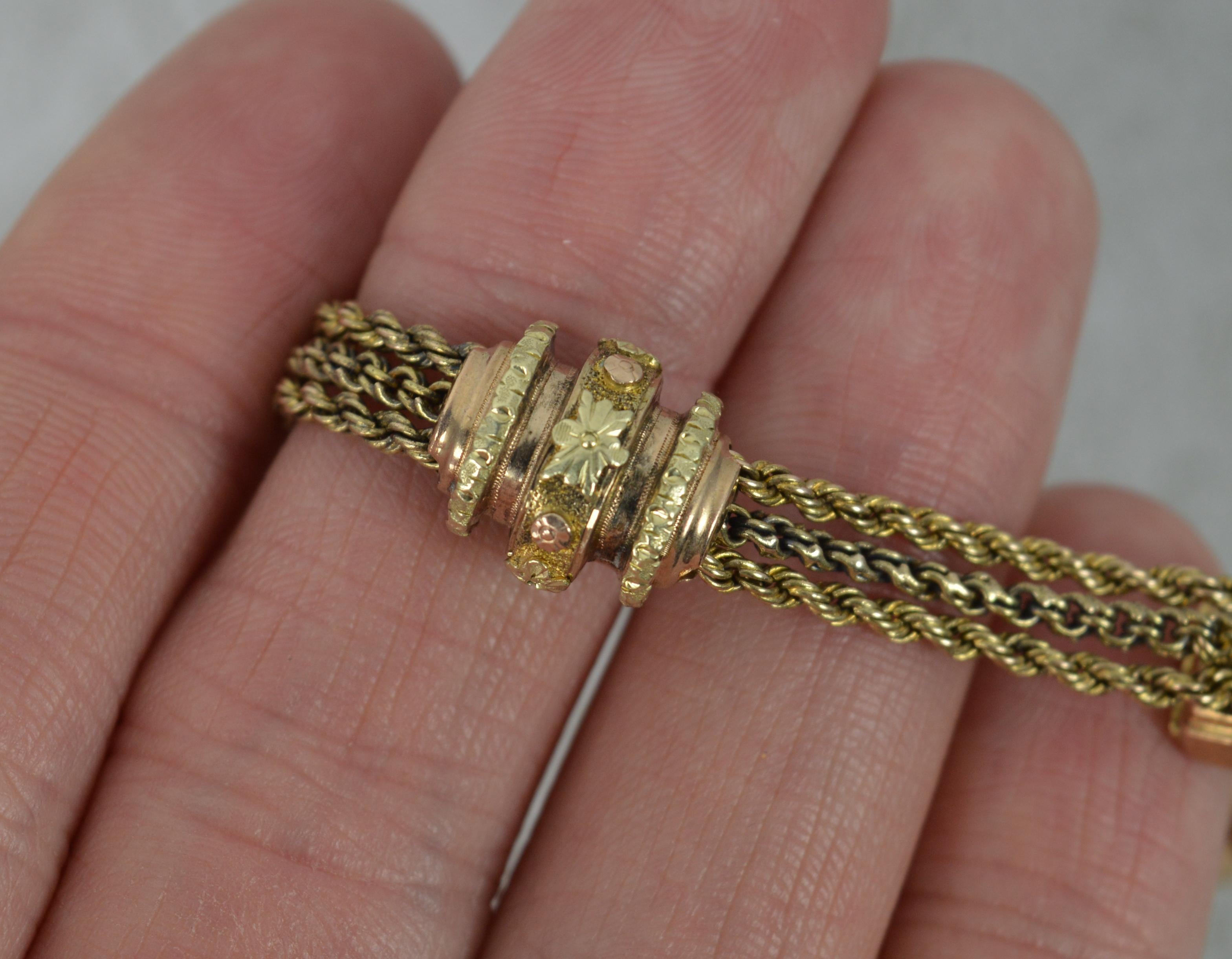 Victorian 15 Carat Gold Two-Tone Fancy Link Albertina Watch Chain Piece 2