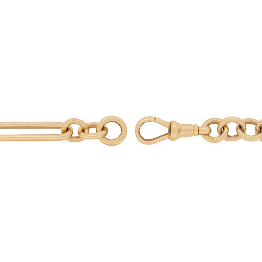 This Victorian Albert chain is crafted from 15 carat rose gold with individual hallmarks found on the majority of the links. The necklaces full weight is 43.4 grams and is a length of 17