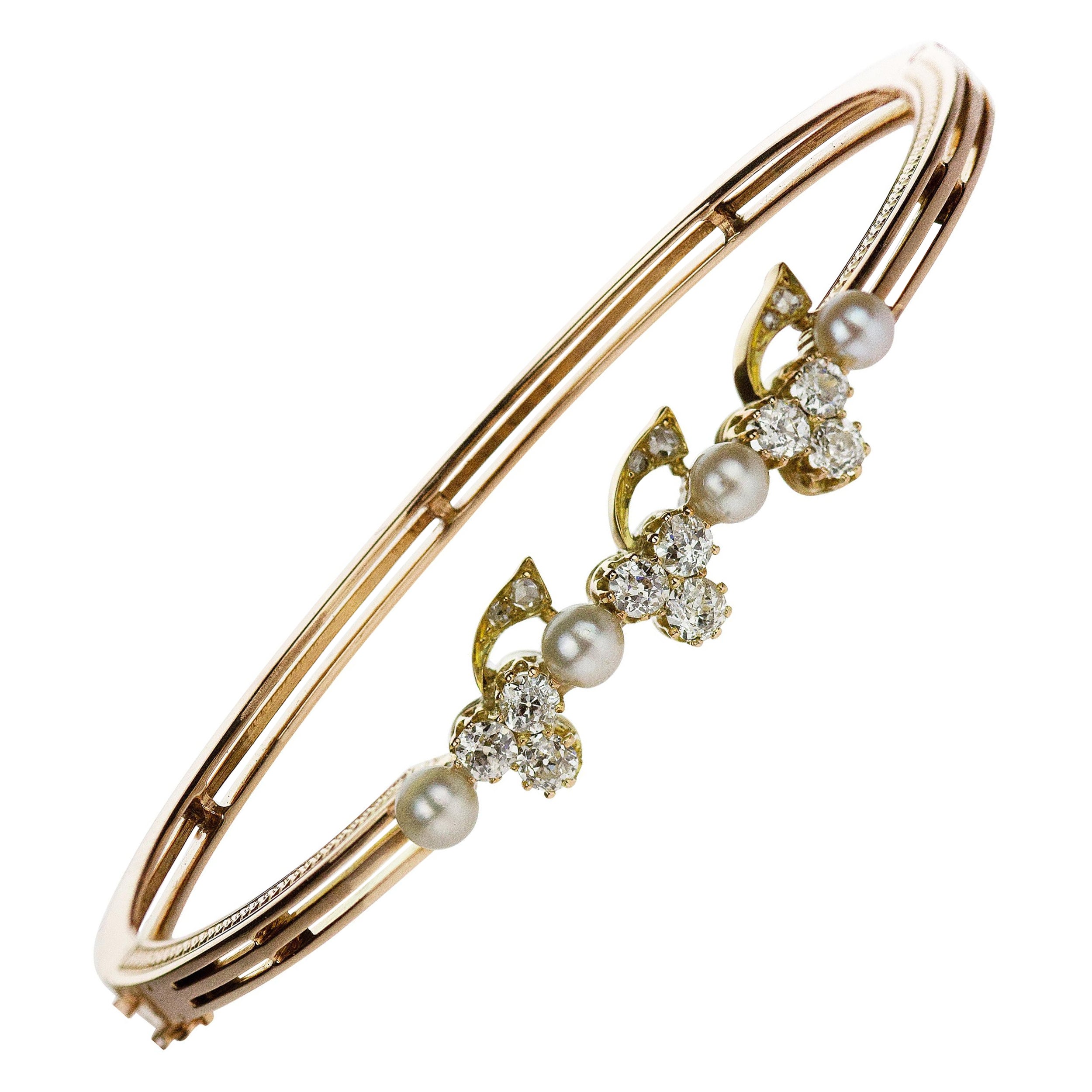 Bracelet victorien en or rose 15ct, diamant antique et perle naturelle, Hairloom