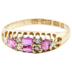 Victorian 15 Carat Rose Gold Hallmarked Ruby and Diamond Bridge Ring