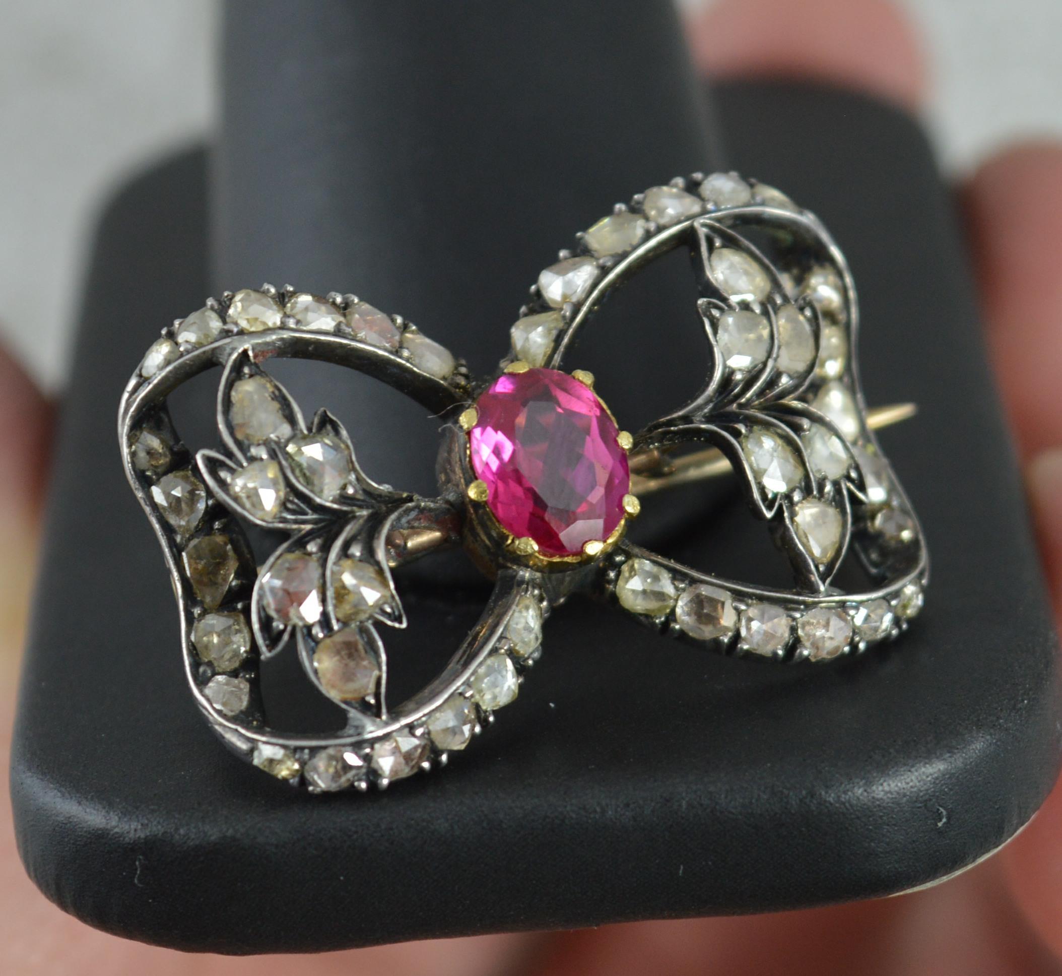 Victorian 15 Carat Rose Gold Ruby and Rose Cut Diamond Brooch 5