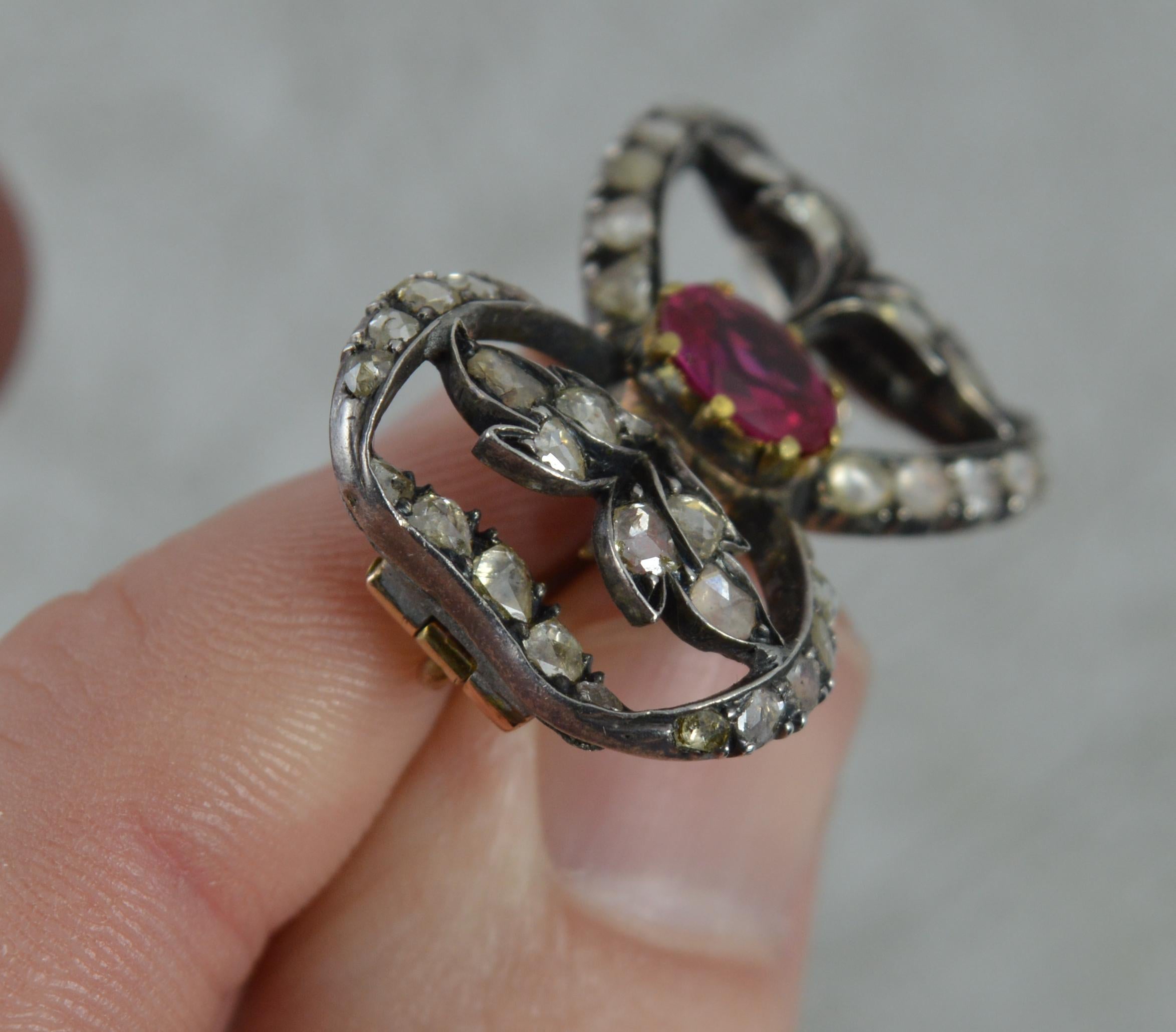 Victorian 15 Carat Rose Gold Ruby and Rose Cut Diamond Brooch 2