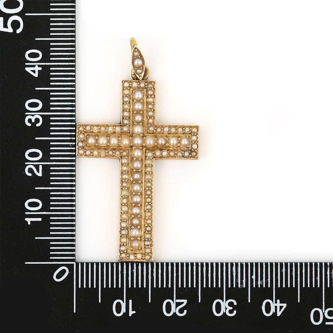 Victorian 15ct Yellow Gold and Pearl Encrusted Cross Pendant, Circa 1860 2