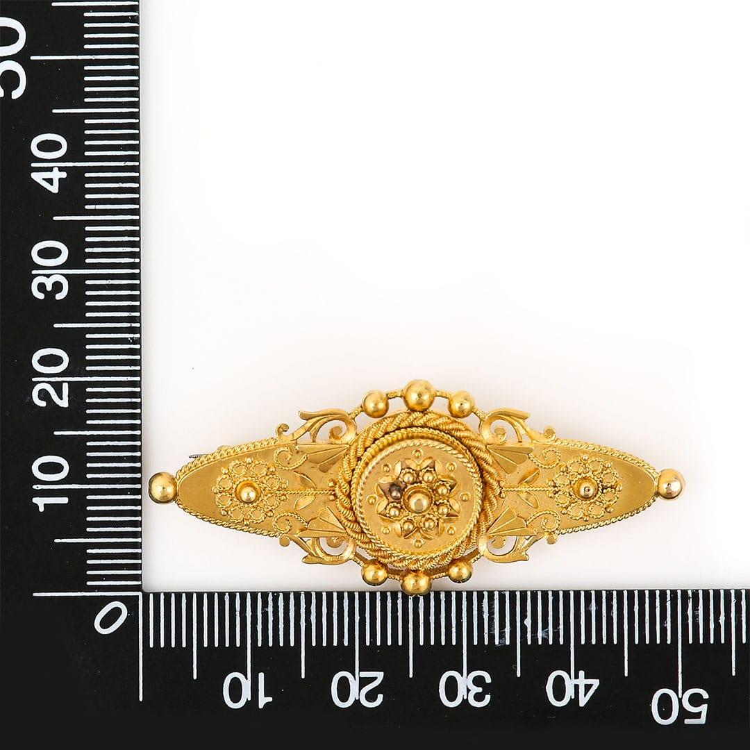 Victorian 15ct Yellow Gold Etruscan Revival Canetille Brooch, Circa 1899 6