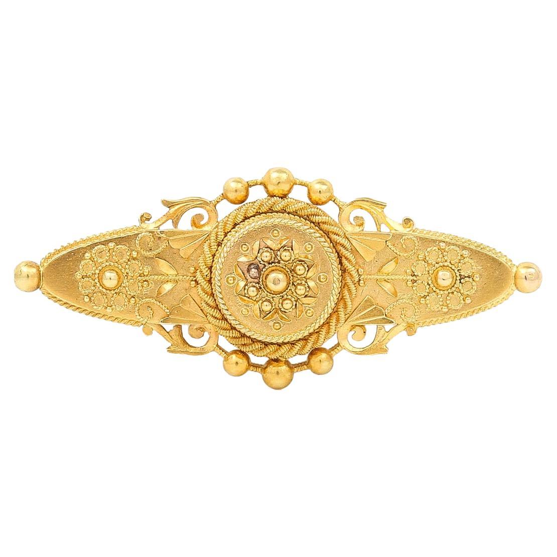 Victorian 15ct Yellow Gold Etruscan Revival Canetille Brooch, Circa 1899