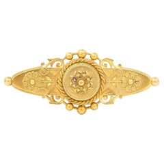 Victorian 15ct Yellow Gold Etruscan Revival Canetille Brooch, Circa 1899