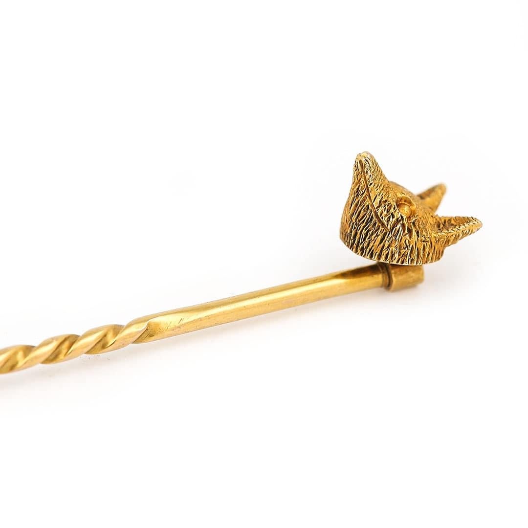 Late Victorian Victorian 15k Yellow Gold Fox Head Stick Pin, Circa 1890