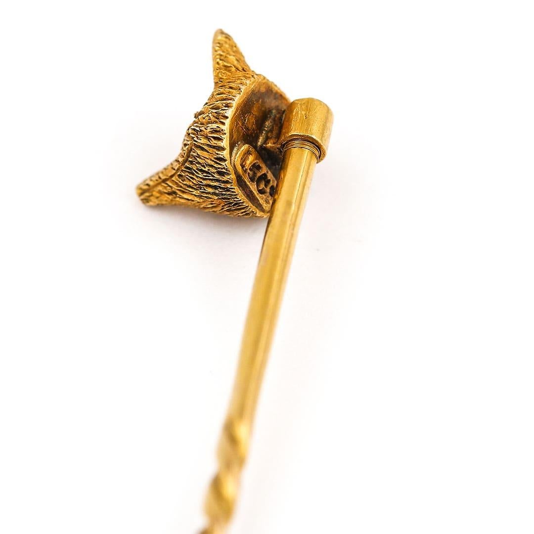 Victorian 15k Yellow Gold Fox Head Stick Pin, Circa 1890 1