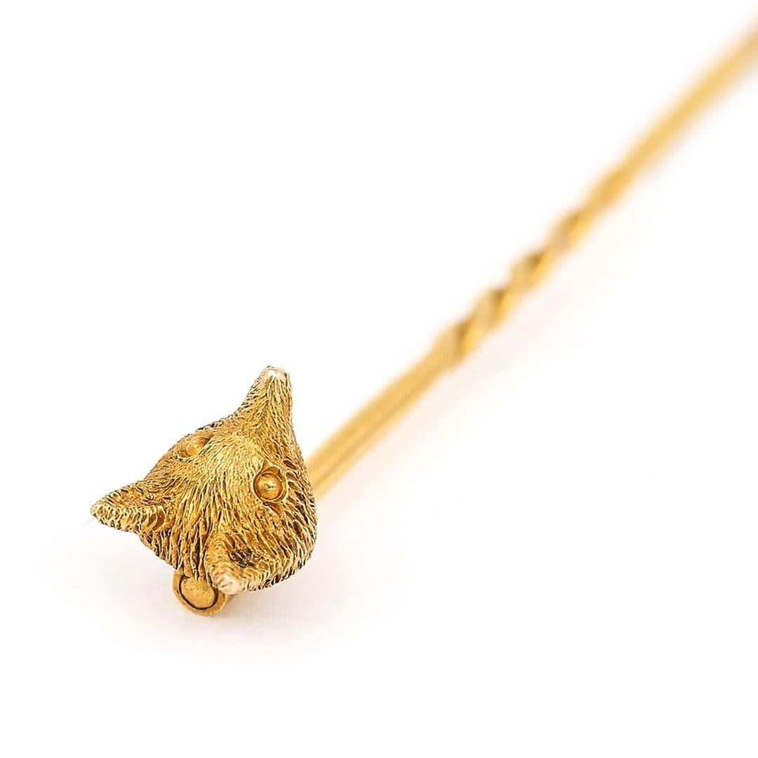 Victorian 15k Yellow Gold Fox Head Stick Pin, Circa 1890 2