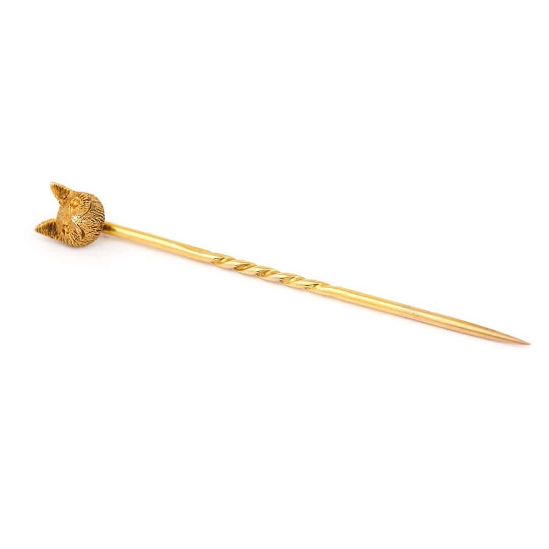 Victorian 15k Yellow Gold Fox Head Stick Pin, Circa 1890 3
