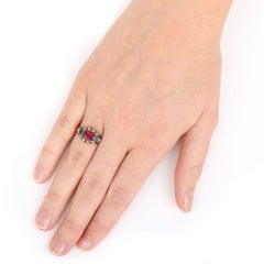 Victorian 15ct Yellow Gold Red and Blue Paste and Pearl Cluster Ring