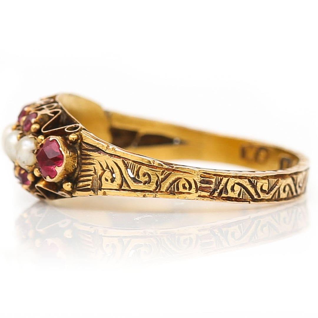 Victorian 15ct Yellow Gold Ruby And Pearl Band Ring Circa 1878 For Sale ...