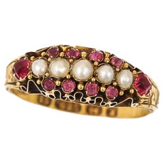 Victorian 15ct Yellow Gold Ruby And Pearl Band Ring Circa 1878