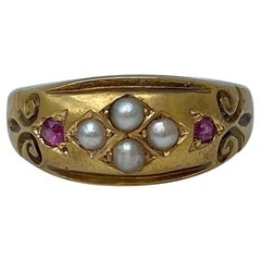 Antique Victorian 15ct Yellow Gold Ruby and Pearl Ring