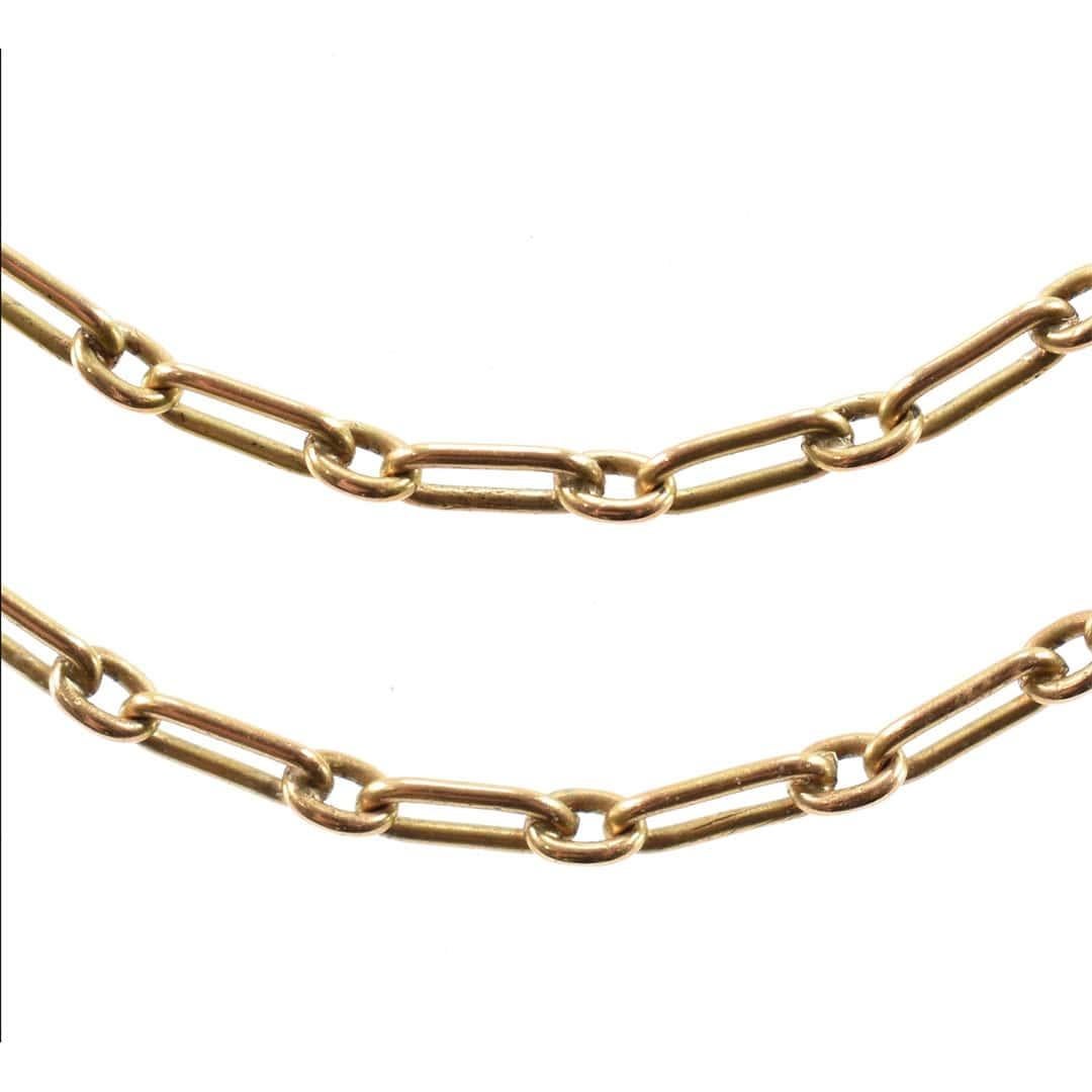 Victorian 15ct Yellow Gold Trombone Link Guard Chain, 27.5” Circa 1900 In Good Condition In Lancashire, Oldham