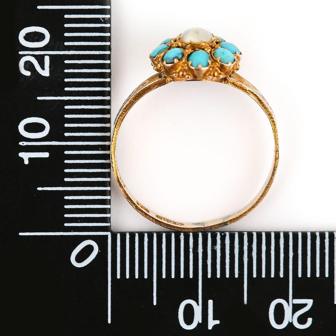 Victorian 15ct Yellow Gold Turquoise and Pearl Cluster, Circa 1890 6
