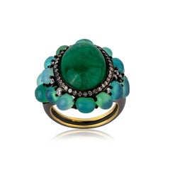 Victorian 15Cttw. Emerald, Opal and Diamond Floral Cocktail Ring in 18k/925