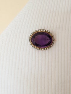 Victorian 15k Amethyst Pearl Gold Brooch