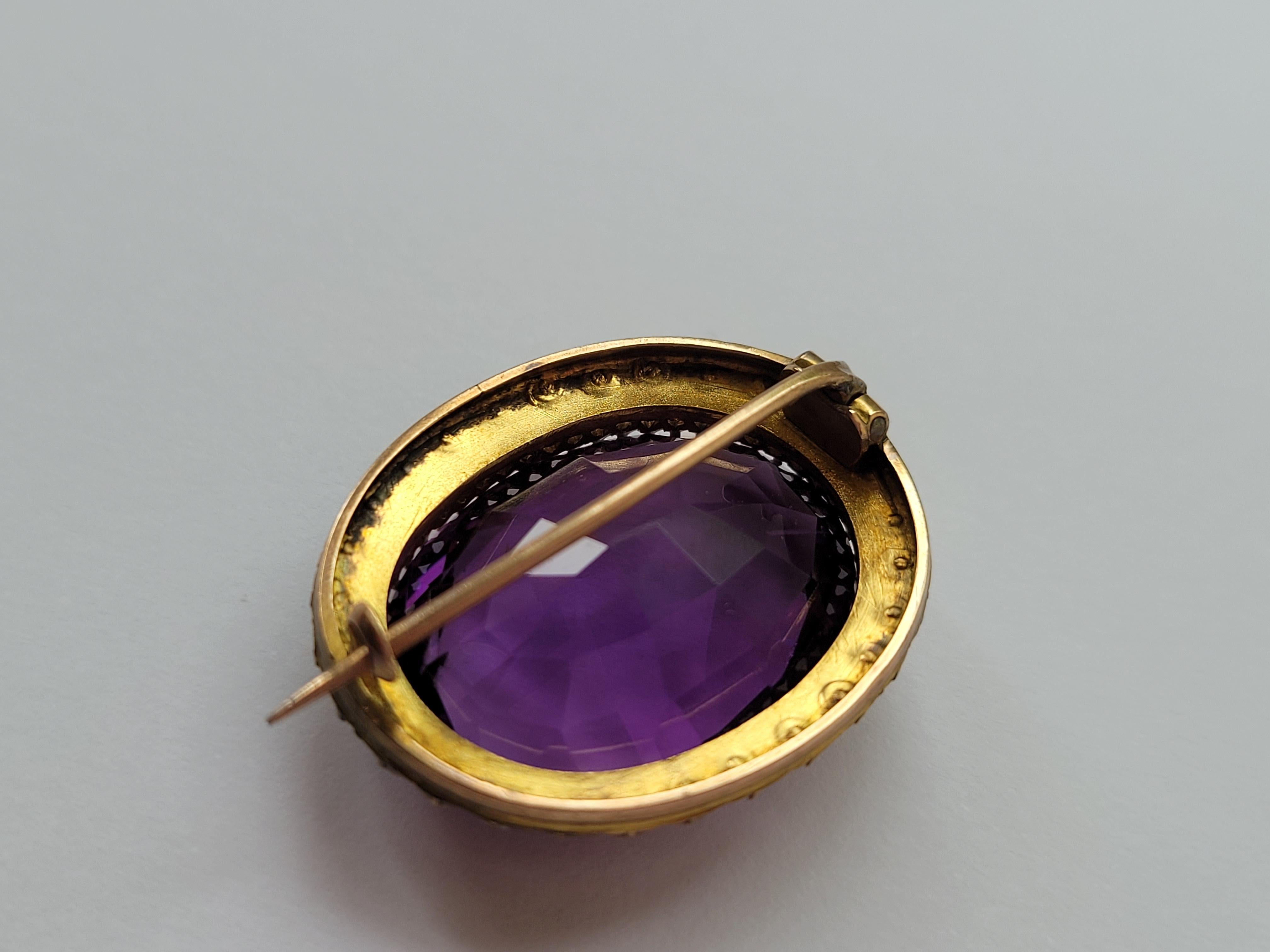 Victorian 15k Amethyst Pearl Gold Brooch For Sale 2