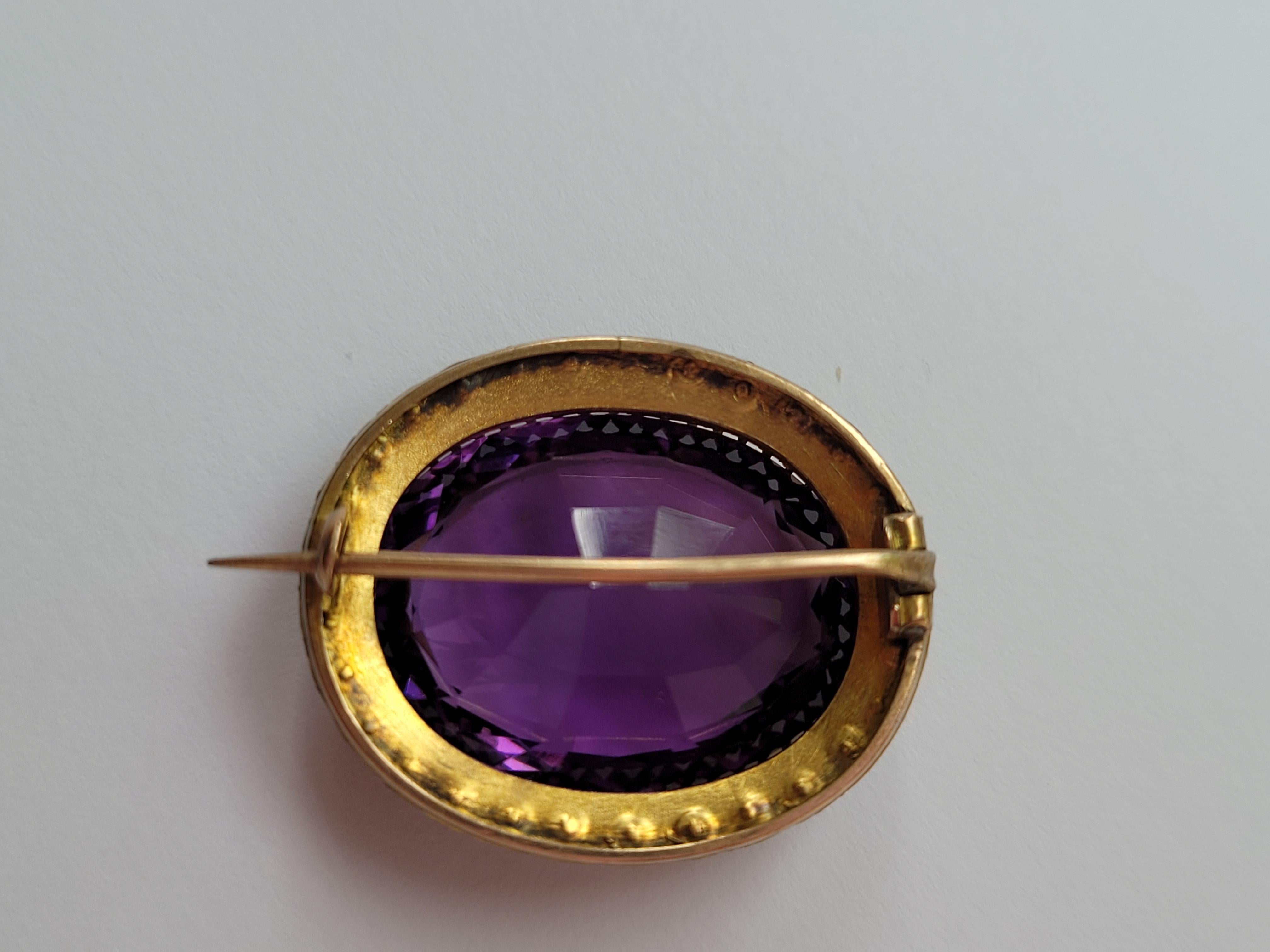Victorian 15k Amethyst Pearl Gold Brooch For Sale 3