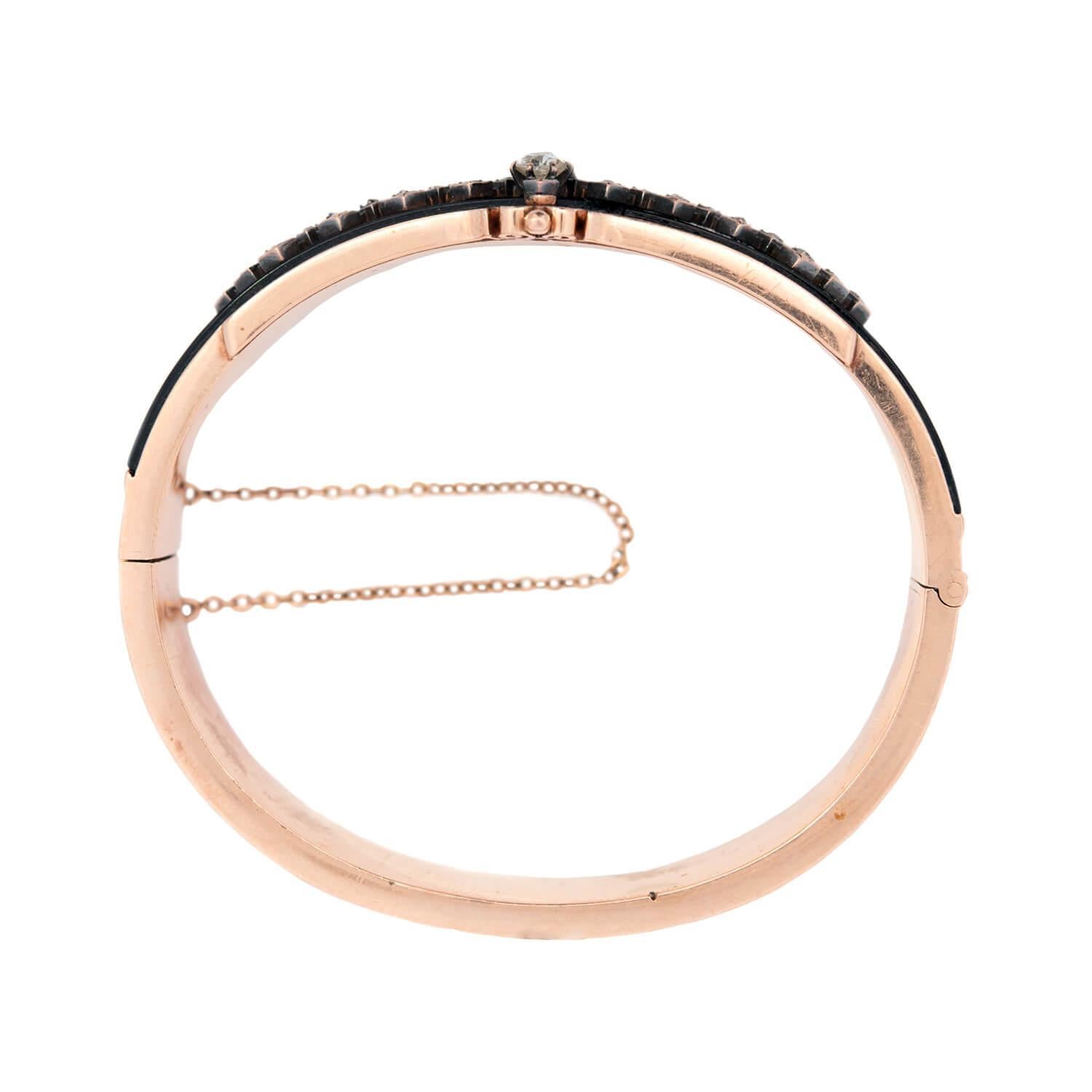 Victorien Victorian 15k Diamond and Onyx Bangle en vente