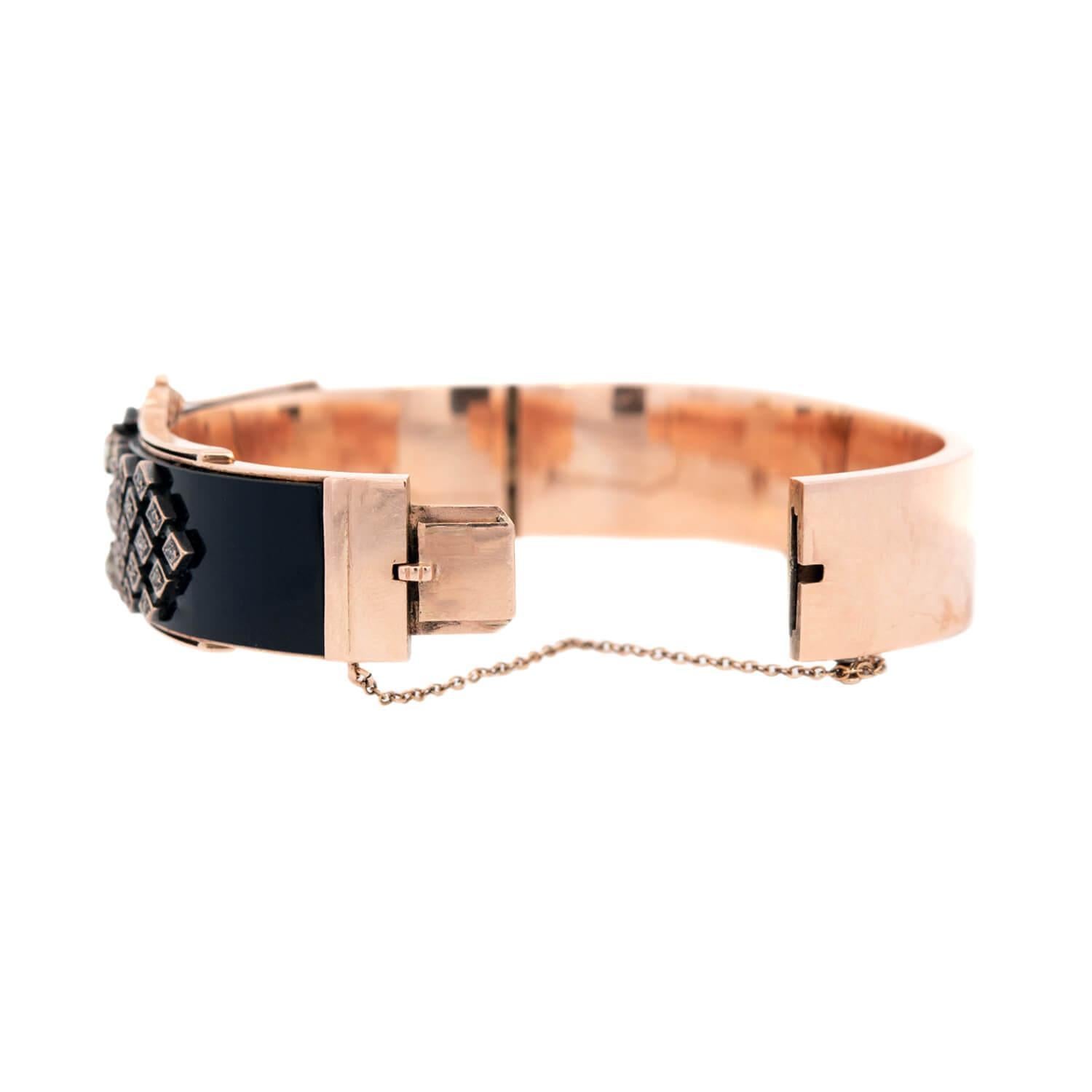 Victorian 15k Diamond and Onyx Bangle Pour femmes en vente
