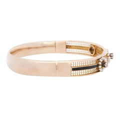 Victorian 15k Diamond, Pearl, and Enamel Bangle